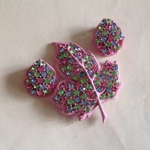 Vintage Weiss Tri-color Maple Leaf Pin Brooch w Earrings
